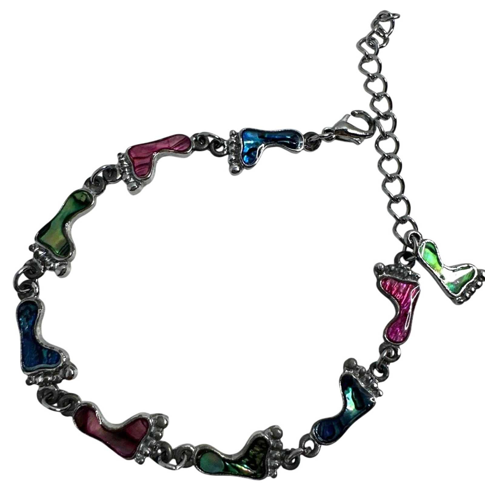 Boho Silver Tone Foot Link Abalone Tennis Bracelet Lobster Clasp 7